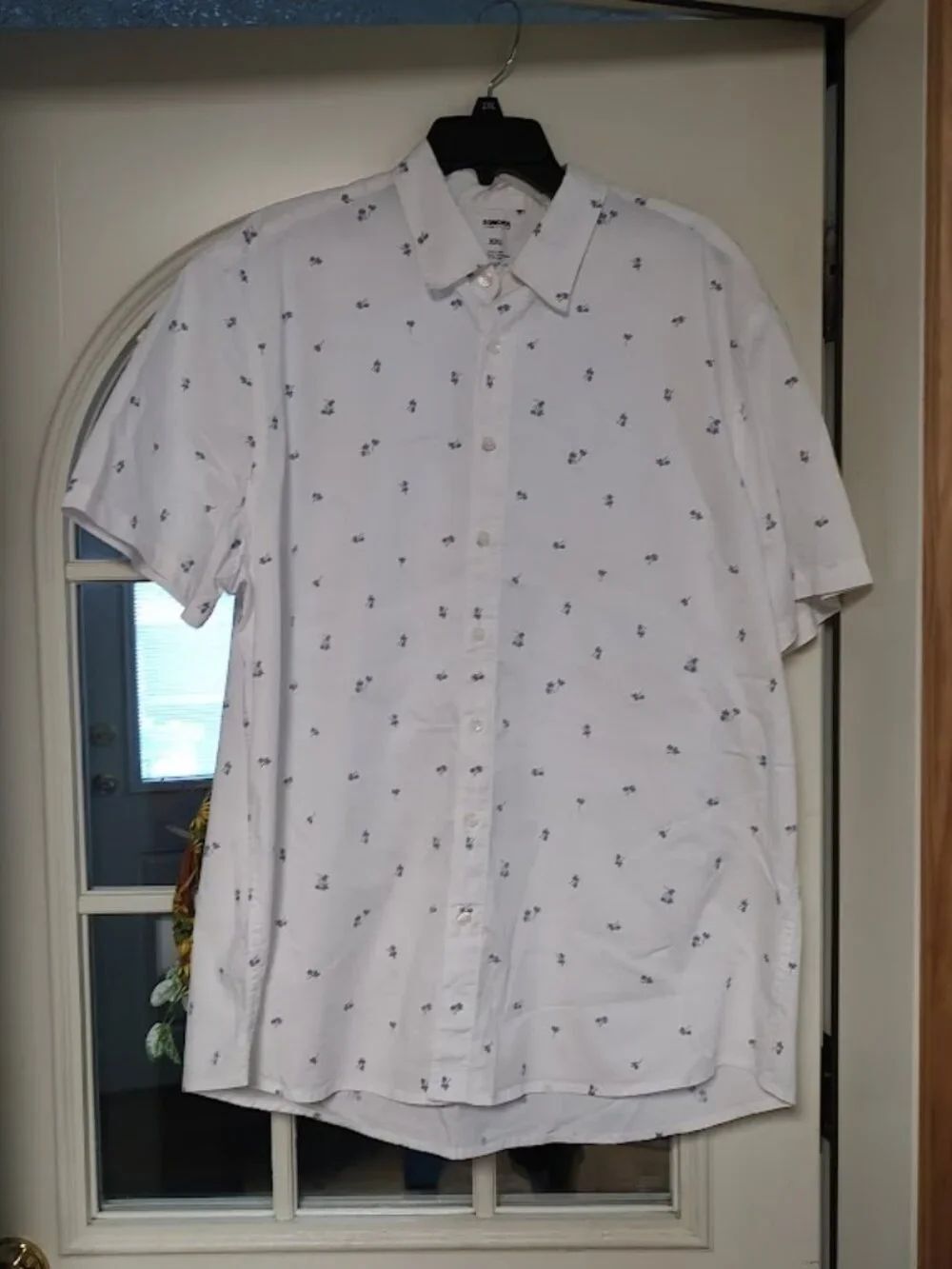 New Sonoma White Blue Palm Trees Short Sleeve Button Down Shirt Men's XXL